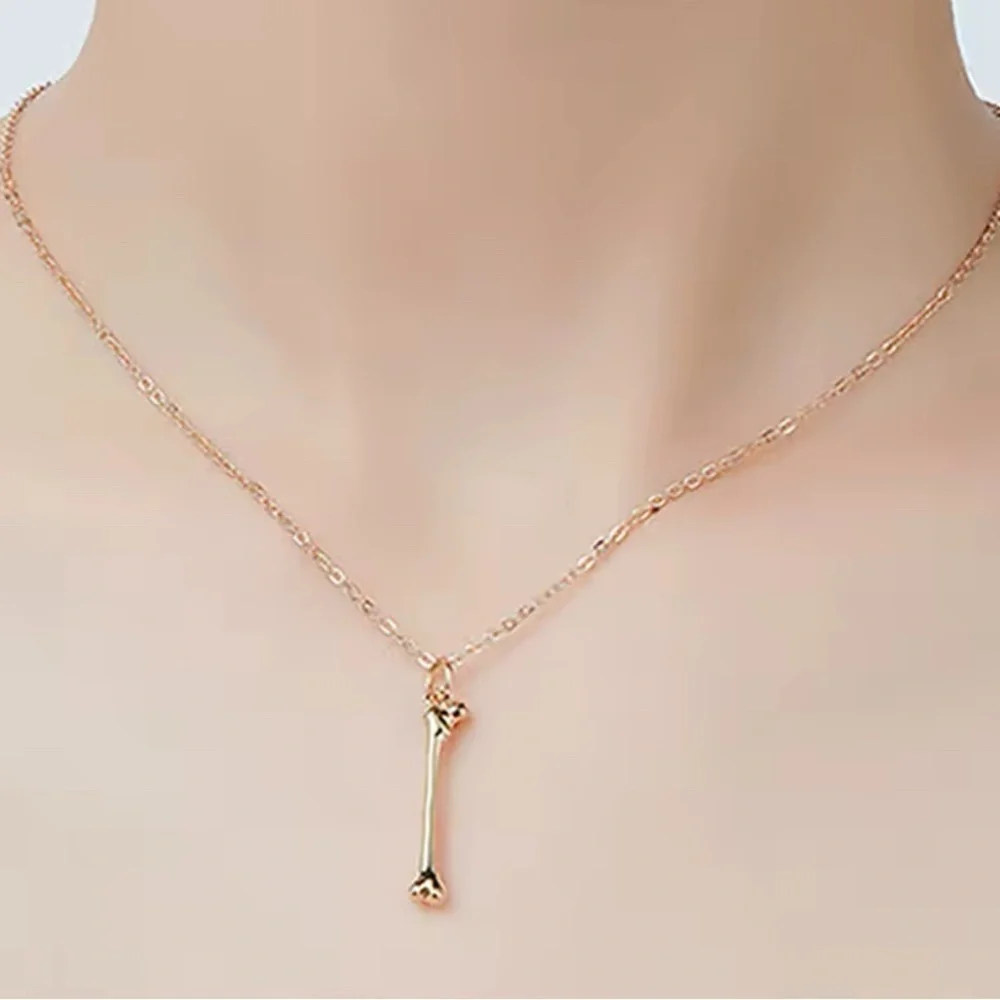 18K Gold Bone Pendant Gothic Punk Orthopedic Medical Theme Necklace